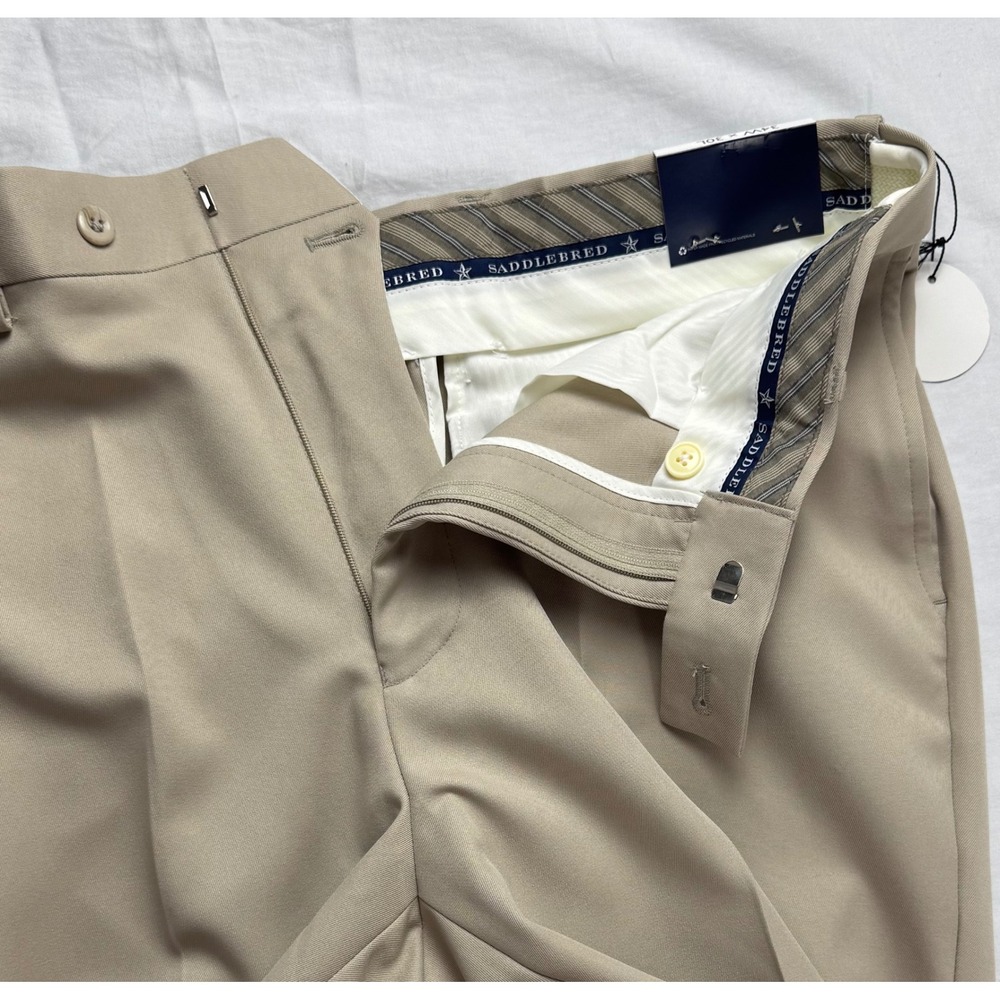Saddlebred Mens Comfort Waist Straight Fit Dress Pants Parchment Beige 34x30 NEW - Picture 7 of 16